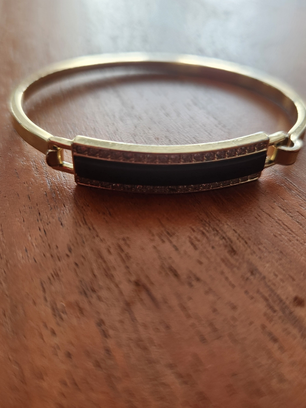 White House Black Market Gold and Black Hinged Bangle Bracelet